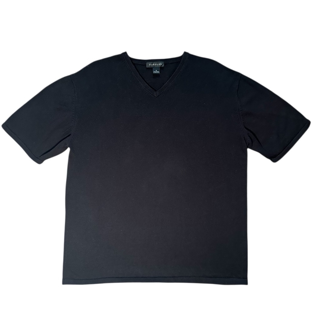 Harold's Men's Black Sweater Tee Short Sleeve Knit Cotton Shirt Size Medium